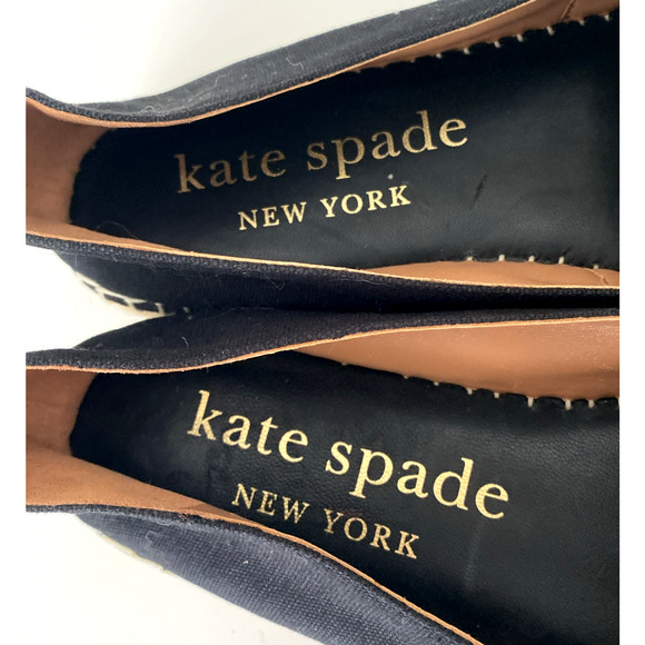 Kate Spade Doubles Tennis Racket Embroidered Canvas Espadrille Flat Black Gold 9 - Picture 7 of 8